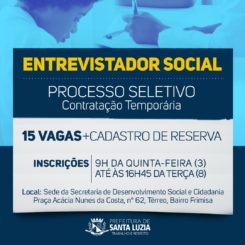 Publicado edital para contratação de entrevistadores sociais