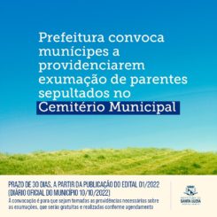 Prefeitura convoca munícipes a providenciarem exumação de parentes sepultados no Cemitério Municipal