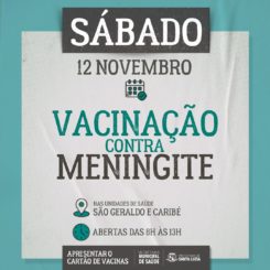 Sábado (12) tem vacinação contra meningite