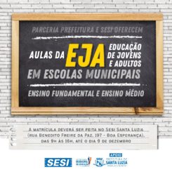 Parceria Prefeitura e Sesi oferece aulas da EJA em escolas municipais