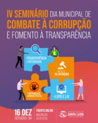 Não fique de fora do ‘’IV Seminário do Dia Municipal de Combate à Corrupção e Fomento à Transparência’’. Inscreva-se!