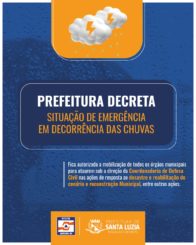 Prefeitura decreta situação de emergência em decorrência das chuvas