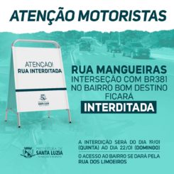 Rua Mangueiras, no bairro Bom Destino, será interditada para a realização de obras de drenagem pluvial