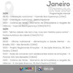 Janeiro Branco: Fique atento às ações que ocorrerão nos equipamentos da assistência social nos próximos dias