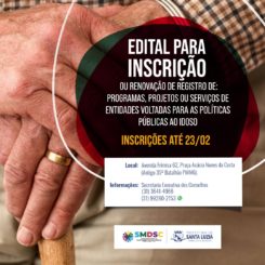 Aberto chamamento público para inscrição de entidades socioassistenciais para o idoso