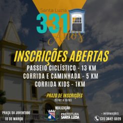 Inscrições abertas para atividades esportivas em comemoração aos 331 anos de Santa Luzia