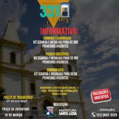 Orientações para os eventos esportivos em comemoração aos 331 anos de Santa Luzia