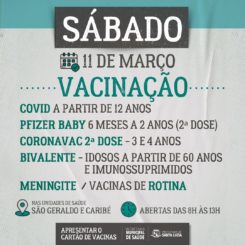 UBSs São Geraldo e Caribé estarão abertas para vacinação neste sábado (11)