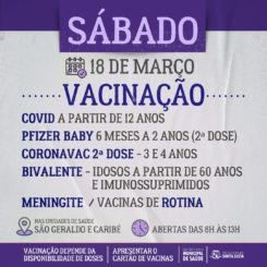 Sábado tem vacinação nas UBS São Geraldo e Caribé
