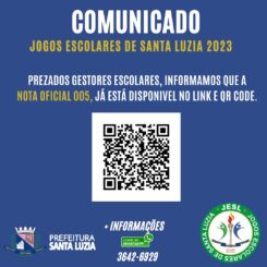 Comunicado Jogos Escolares de Santa Luzia 2023