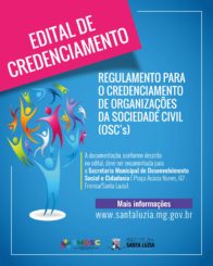 Publicado edital para o credenciamento de Organizações da Sociedade Civil em Santa Luzia