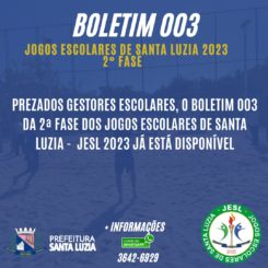 Disponível boletim 003 da 2ª fase dos jogos escolares de Santa Luzia