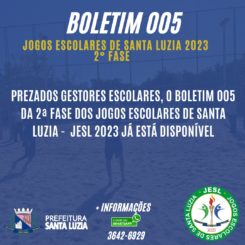Disponível boletim 005 da 2ª fase dos jogos escolares de Santa Luzia