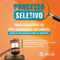 Prefeitura abre inscrições de Processo Seletivo Simplificado para estagiários de pós-graduação em Direito