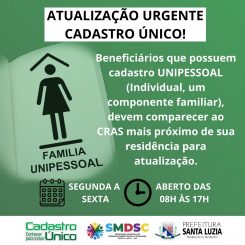 Beneficiários unipessoais devem atualizar cadastro para programas sociais