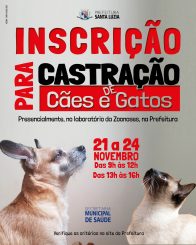 Inscrições para castração de cães e gatos começam na próxima terça (21)