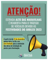 Estrada Alto das Maravilhas é reaberta para o tráfego de veículos devido às festividades do jubileu 2023