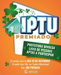 Divulgada a lista final dos concorrentes ao IPTU Premiado 2023 de Santa Luzia