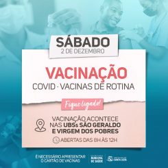 Sábado (2) tem vacinação em Santa Luzia