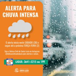 Defesa Civil alerta para chuva intensa e acumulado pluviométrico significativo para os próximos dias