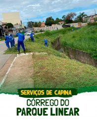 Córrego do Parque Linear recebe serviços de capina