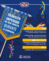 Trecho da Rua Direita terá trânsito impedido durante o Carnaval