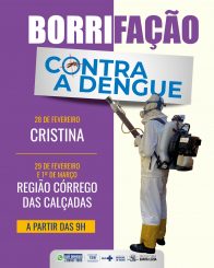 Borrifações no bairro Cristina C e região do Córrego das Calçadas acontecem nesta quarta, quinta e sexta-feira