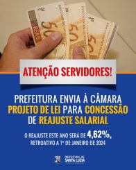 Prefeitura envia à Câmara Projeto de Lei para concessão de reajuste salarial para servidores