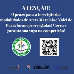 Inscrições prorrogadas para os Jogos Escolares de Santa Luzia – JESL