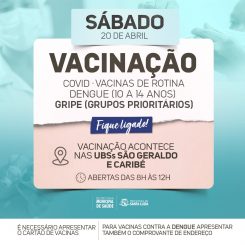 Vacinas disponíveis nesse sábado contra dengue, covid, gripe e de rotina