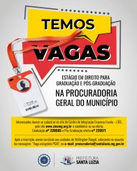 Procuradoria Municipal abre vagas de estágio em Direito para Graduação e Pós-Graduação