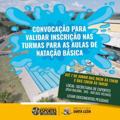 Convocação para validação de Inscrição nas turmas de natação básica