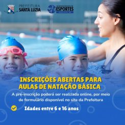 Prefeitura de Santa Luzia abre pré-cadastro para aulas de natação básica