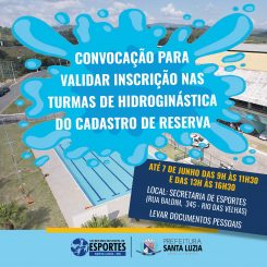 Convocação para validar inscrição nas turmas de hidroginástica do cadastro de reserva