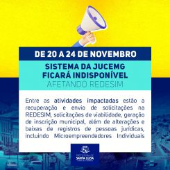 Sistema da JUCEMG ficará indisponível de 20 a 24 de novembro, afetando REDESIM em Minas Gerais