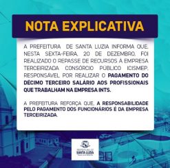 Nota Explicativa da Prefeitura de Santa Luzia