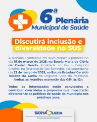 VI Plenária Municipal de Saúde de Santa Luzia discutirá inclusão e diversidade no SUS