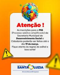 Prorrogadas inscrições para o PSS da Secretaria de Desenvolvimento Social e Cidadania
