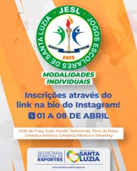 Jogos Escolares de Santa Luzia 2025 abrem inscrições para modalidades individuais