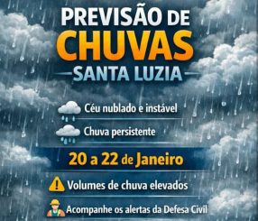 Chuvas intensas em Santa Luzia entre 20 e 22 de janeiro